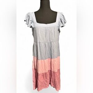 Umgee Blue and Cream Ruffled Cottagecore Summr Dress Size Medium